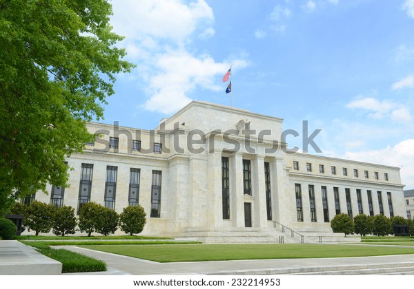 Federal\
Reserve Building is the headquarter of the Federal Reserve System\
and 12 Federal Reserve Banks, Washington DC,\
USA