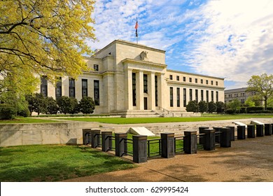 Federal Reserve Building In Washington, DC., In The Spring