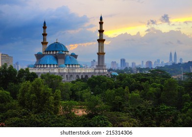 The Federal Territory Mosque, Kuala Lumpur Malaysia At Sunrise