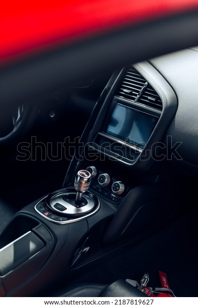 Federal Way, WA, USA \
March\
22, 2022 \
Red R8 V10 looking into the interior showing the\
shifter