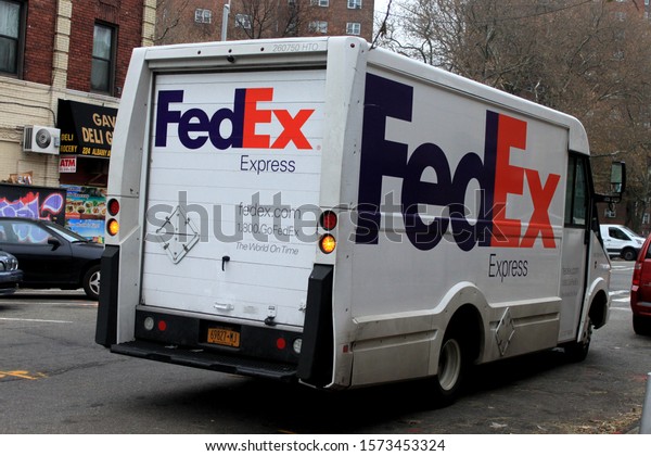 Fedex Truck\
at a stop light in the crown heights section of Brooklyn on a fall\
afternoon in Brooklyn NY October 27\
2019