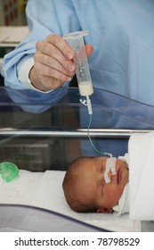 Feeding Tube Being Used By Premature Baby Twin