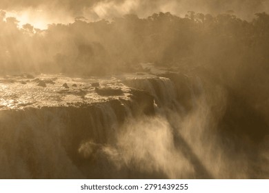 Feel profound awe watching dramatic iguazu falls flow with heavy mist