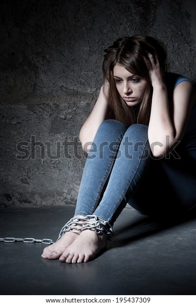 Feeling Hopeless Young Woman Trapped Chains Stock Photo 195437309 