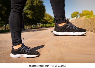 Feet Climbing Stairs, Effort And Attitude. Volu. Activity And Good Health. Active Lifestyle Concept. Selective Focus.