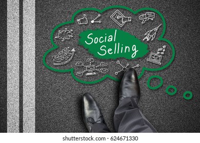 Feet In Front Of Social Selling Concept