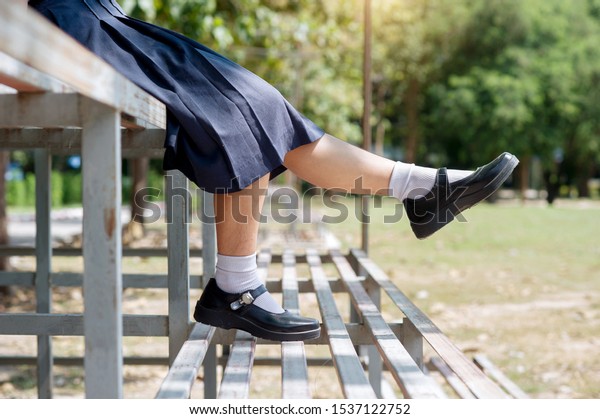 Feet Girl Wear Black Student Shoes Stock Photo (Edit Now) 1537122752