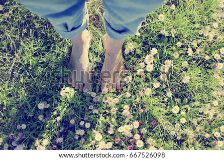 Similar – Image, Stock Photo Women’s feet barefoot with bow tie