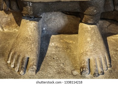 Feet Of Gutam Buddha Ancient Sculpture Made Of Sandstone From Fifth Century Common Era