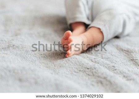 feet of little baby. Little baby fingers. 1 month boy