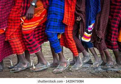 Feet Of Maasai Warriors Walking