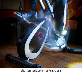 Feet Pedaling Static Bike At Home