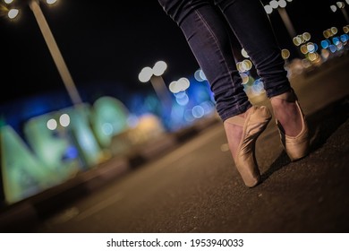 feet pointe shoes ballet ballerina asphalt