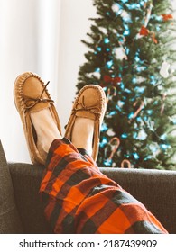 Feet Up Relaxing With Christmas Tree Decoration Decor Apartment Home