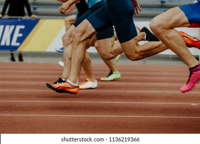 Feet Runners Sprinters Men Run 100 Metres In Athletics