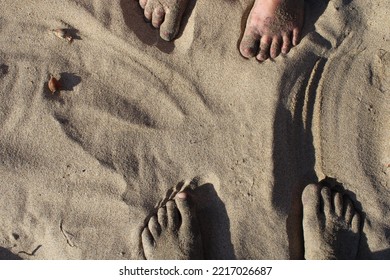 Feet In The Sand On A Beach In Southern California In Summertime.