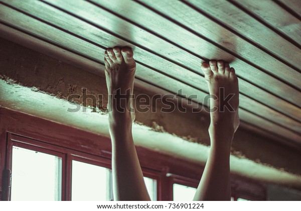 Feet Touching Ceiling Stock Photo Edit Now 736901224