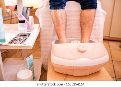 Feet Treatment In A Foot Spa Tub, Men’s Pedicure