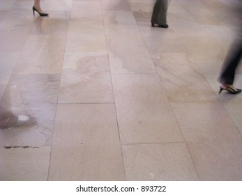 Feet Walking With Lots Of Empty Space In Grand Central Station  Nyc