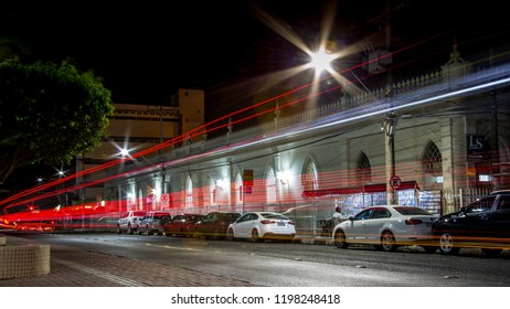 Feira De Santana/BA/Brazil - 04-02-2018: Light Painting In Front Of The Popular Art Market On Getúlio Vargas Avenue, Downtown