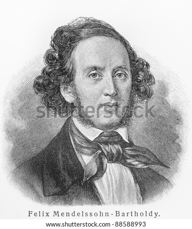 Felix Mendelssohn -  Picture from Meyers Lexicon books written in German language. Collection of 21 volumes published between 1905 and 1909.