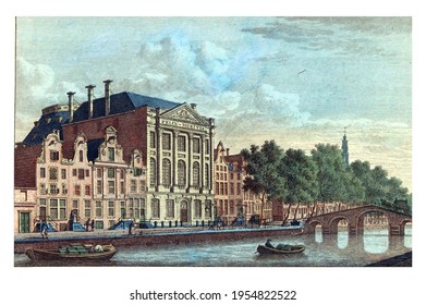 Felix Meritis Building In Amsterdam, Vintage Engraving.