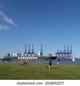 Felixstowe, Suffolk, U`K - 3 August 2021: The Evergreen Ever Given Docked At The Port. This Ship Is Notorious For Blocking The Suez Canal In March 2021.