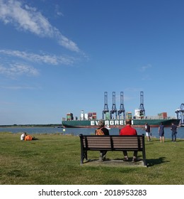 Felixstowe, Suffolk, UK - 3 August 2021: The Evergreen Ever Given Docked At The Port. This Ship Is Notorious For Blocking The Suez Canal In March 2021.