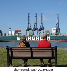 Felixstowe, Suffolk, U`K - 3 August 2021: The Evergreen Ever Given Docked At The Port. This Ship Is Notorious For Blocking The Suez Canal In March 2021.