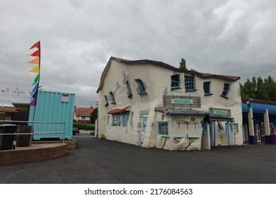 Felixstowe, Suffolk, UK - 6 July 2022: Crumpled House At Beach Street, Mannings Amusements.