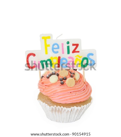Feliz Cupcake Happy Birthday Spanish Isolated Stockfoto Jetzt Feliz Cupcake Happy Birthday Spanish Isolated Stockfoto Jetzt