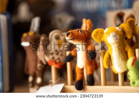 Felt animal toys, and finger puppet in a shop in Australia 