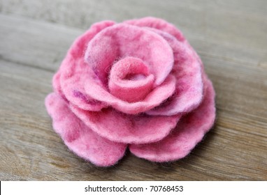 Felt Of Natural Wool Brooch. Pink Rose