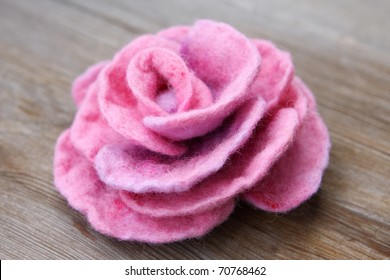 Felt Of Natural Wool Brooch. Pink Rose