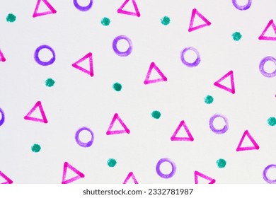 Felt pen doodle scribbles with dots, circle and triangle. Abstract texture drawn with felt-tip pen. colorful felt tip ink markers handwritten drawn lines. Sketch concept. Seamless pattern