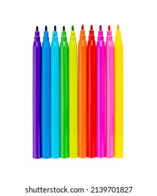 Felt Tip Pens. Multicolored Felt-Tip Pens isolated on a white background. Colorful markers pens. Tub of coloured marker pens.