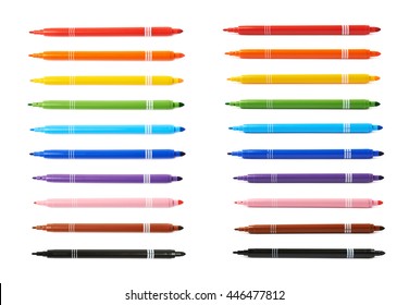 Felt-tip pen marker isolated over the white background, set of ten different colors each in two foreshortenings - Powered by Shutterstock