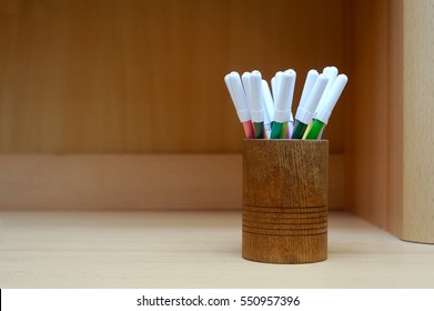 Felt-tip Pen In Nice Holder On The Table
