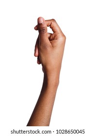 Female African-american Hand Knocking Isolated On White Background. Black Woman Gesturing, Closeup, Copy Space