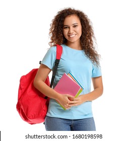 Female African-American Student On White Background