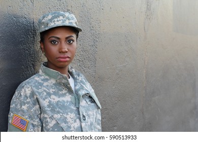 Female American Soldier - Stock image with Copy Space