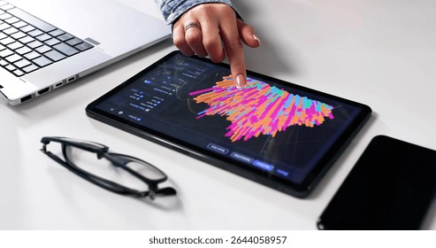 Female Analyst Uses Tablet For Business Data Analysis In Technology.