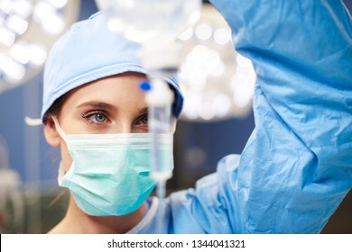 Female Anesthesiologist During Hard Operation  