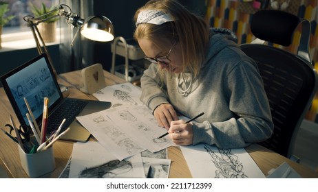 Female animator creates sketches