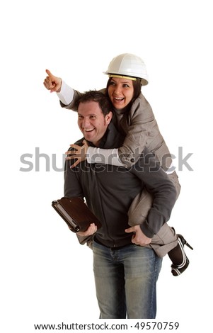 Female architect with constructor isolated