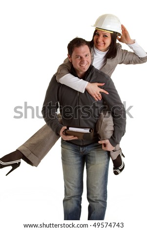 Female architect and Constructor isolated