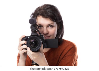 Female Art Student Studying To Be A Filmmaker Using A Camera On A Tripod For A Project. She Looks Confident About Her Creativity. Depicts Entertainment Industry Production And Education