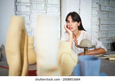 Female Artist With Her Hand Made Pottery