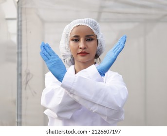 Female Asian Scientist Show X Cross Arm That Symbol Of Break The Bias On International Women's Day 