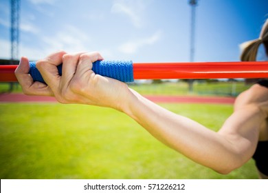 Female athlete about to throw a javelin in the stadium - Powered by Shutterstock